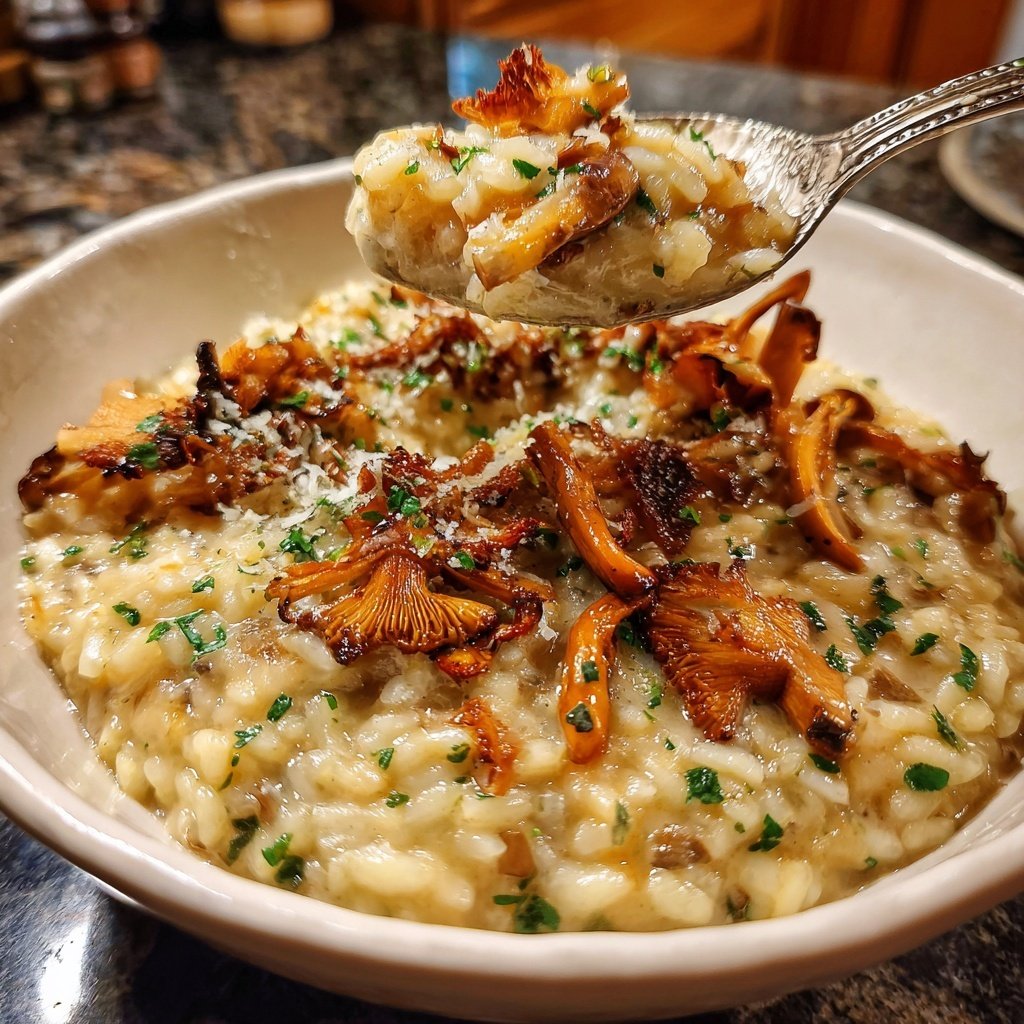Ofen Risotto mit knusprigen Pilzen