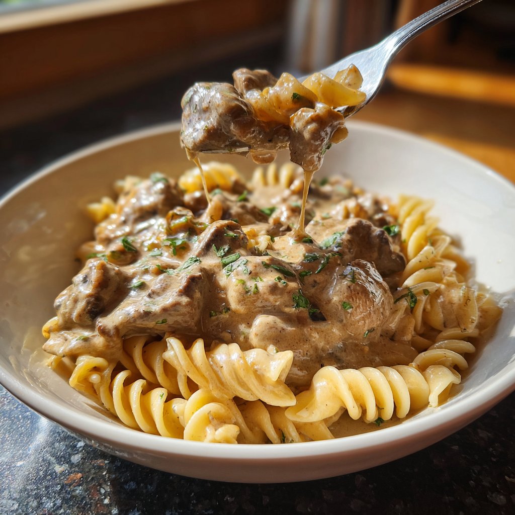 Rindfleisch Stroganoff zartes Teigwaren Sauce