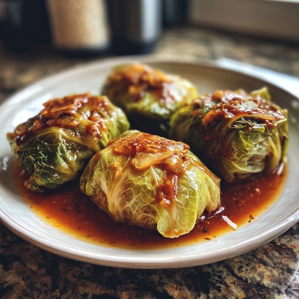 Rotkohl Krautwickel in herzhafter Sosse