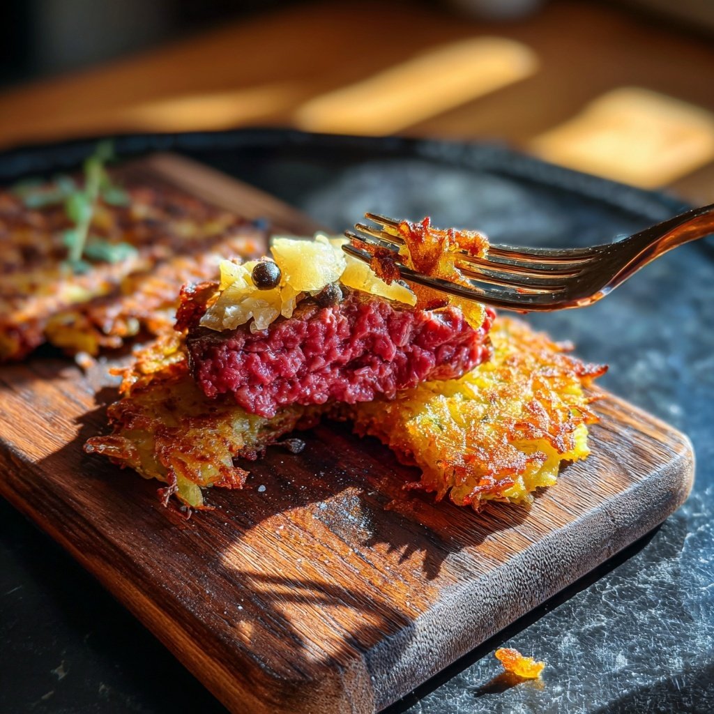 Rinderfilet-Tatar auf Kartoffelrösti