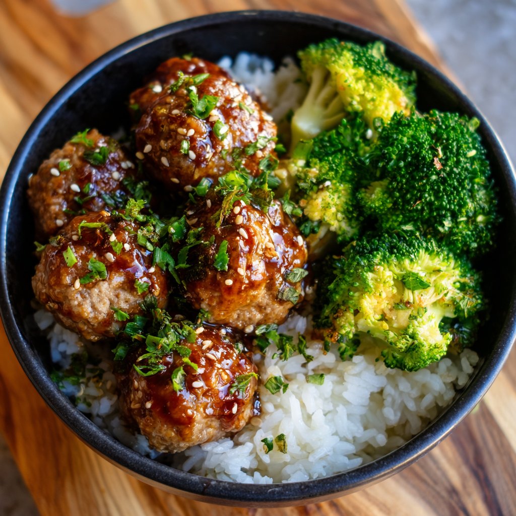 Teriyaki Truthahn-Fleischbällchen-Bowl