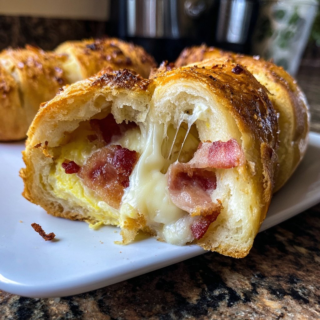 Frühstücksrollen mit Rührei, Käse und Speck