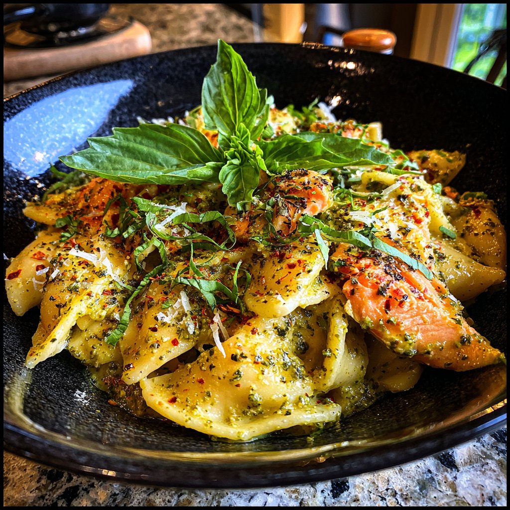Sahnige Lachs-Nudeln mit Pesto