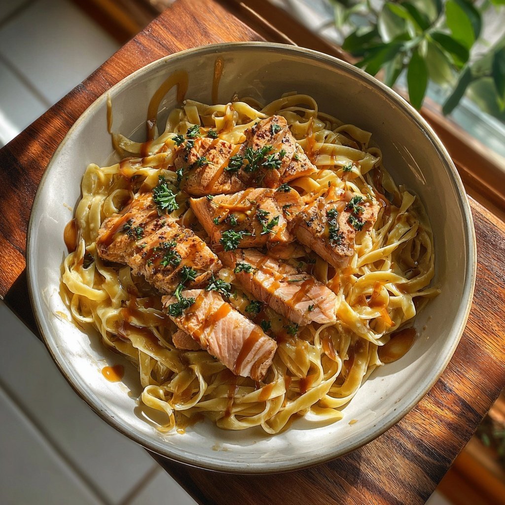 Ahornsirup-Glasiertes Lachs-Pasta