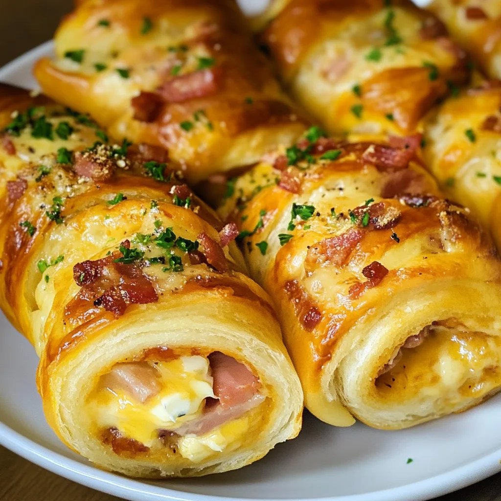 Frühstücksrollen mit Rührei, Käse und Speck