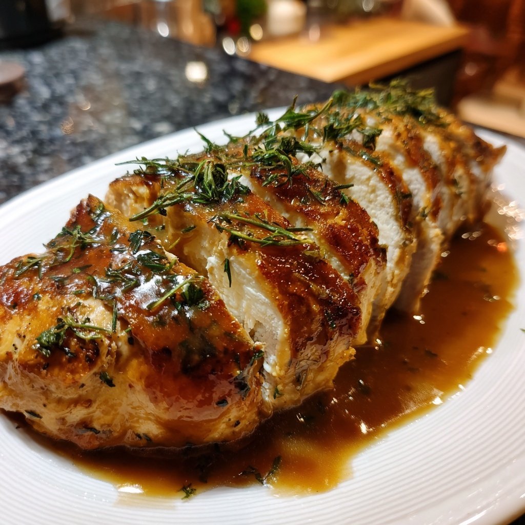 Kräuter gebratene Pute Brust mit Soße