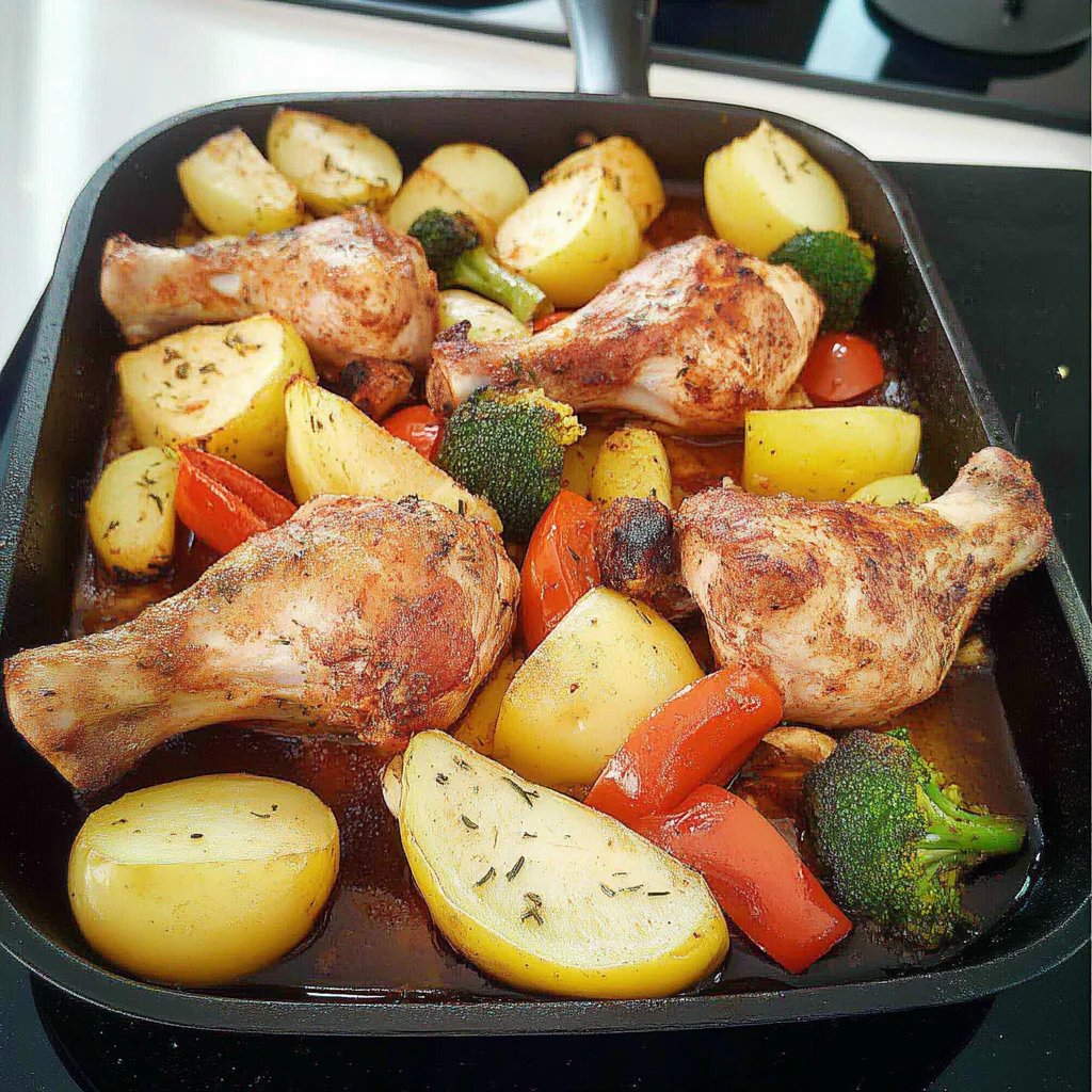 Hähnchenschenkel mit Gemüse und Kartoffeln aus dem Ofen: Ein Unglaubliches Ultimatives Rezept für 4 Personen