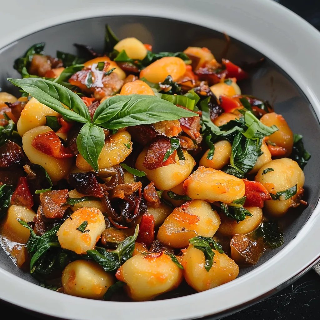 Gnocchi-Grünkohl-Pfanne mit Pilzen und getrockneten Tomaten