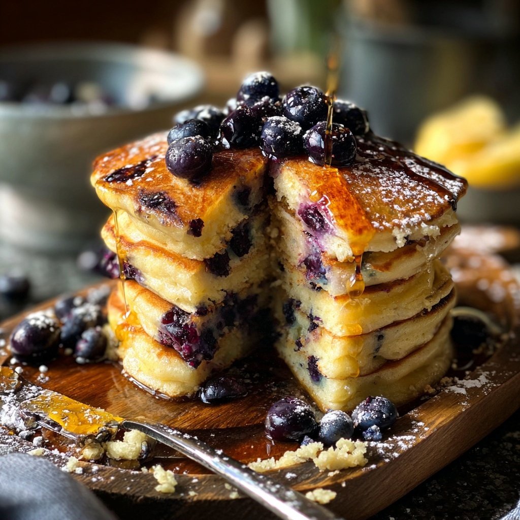 Zitrone-Vanille-Blaubeer-Pfannkuchen